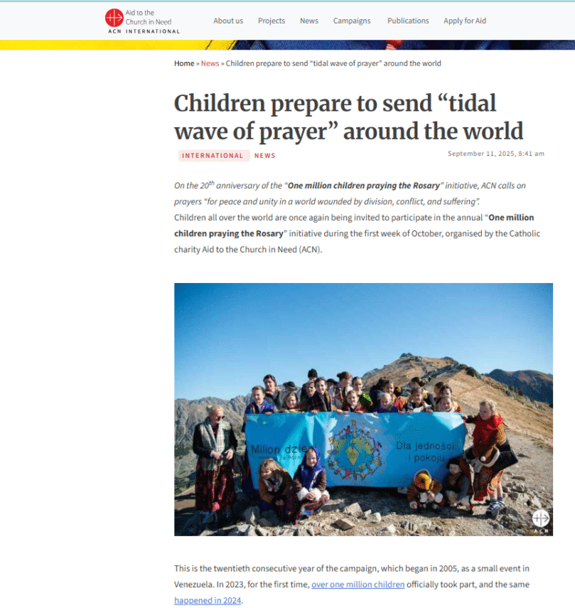 Children prepare to send “tidal wave of prayer” around the world
