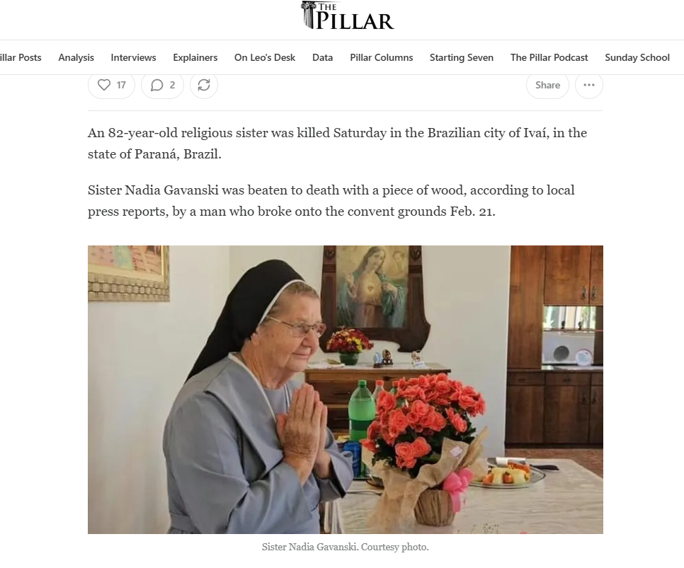 Ukrainian Catholic sister killed in Brazil – The Pillar