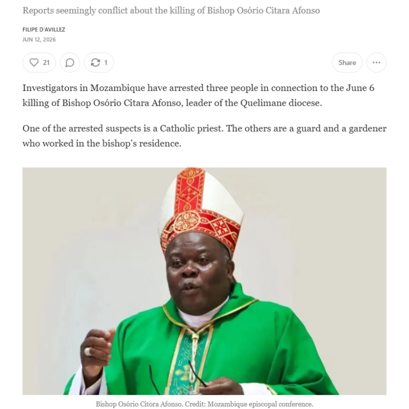 Priest arrested in Mozambique bishop killing; Catholics skeptical – The Pillar