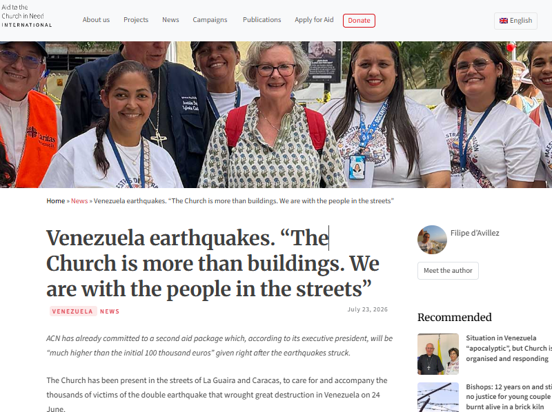 Venezuela earthquakes. “The Church is more than buildings. We are with the people in the streets” – ACN International