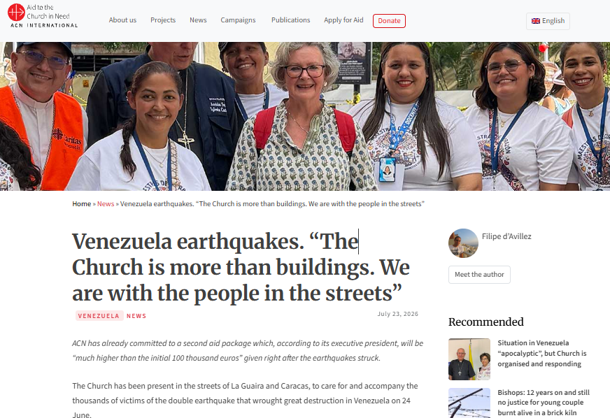 Venezuela earthquakes. “The Church is more than buildings. We are with the people in the streets” – ACN International