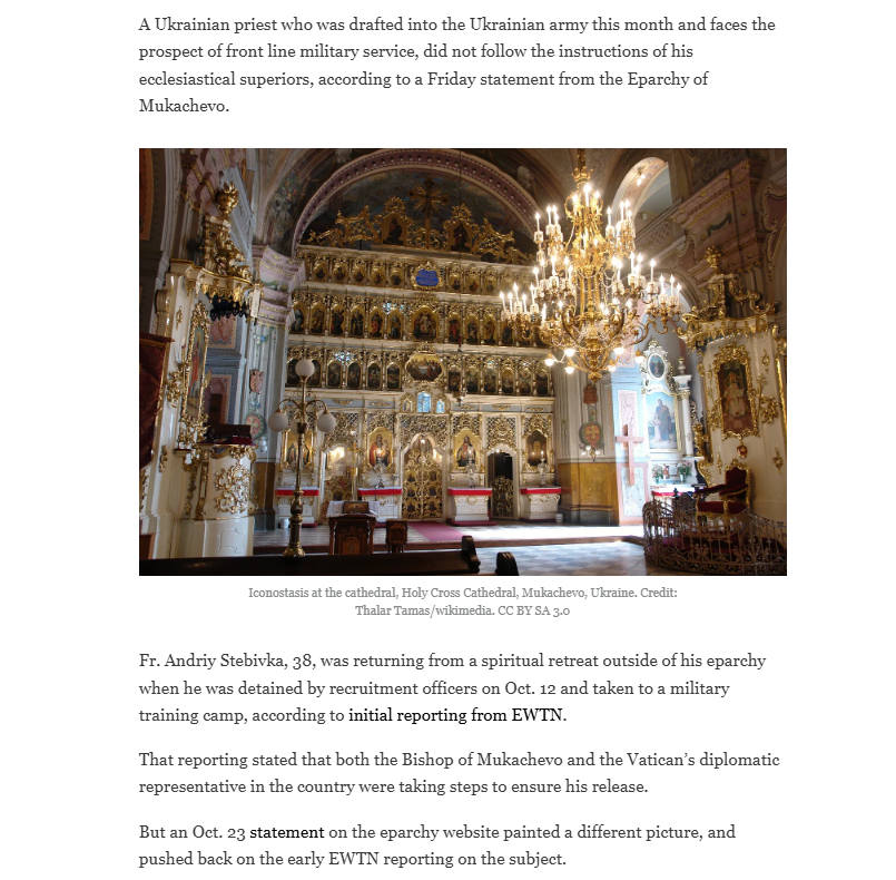 Ukrainian eparchy: Conscripted priest ‘did not follow guidance’ – The Pillar
