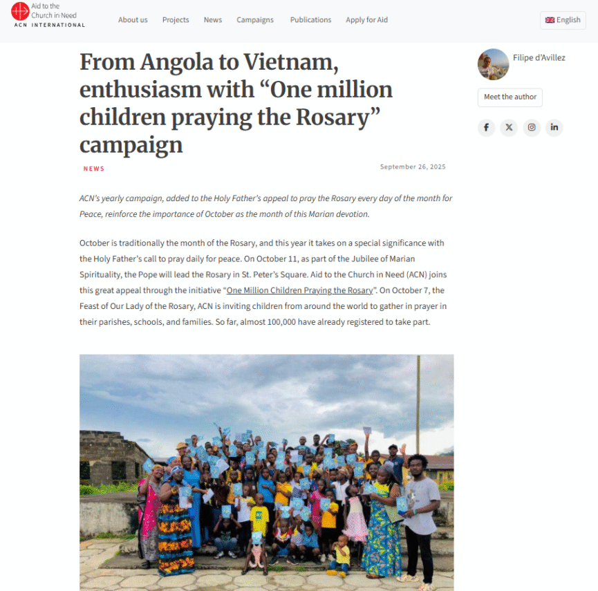 From Angola to Vietnam, enthusiasm with “One million children praying the Rosary” campaign