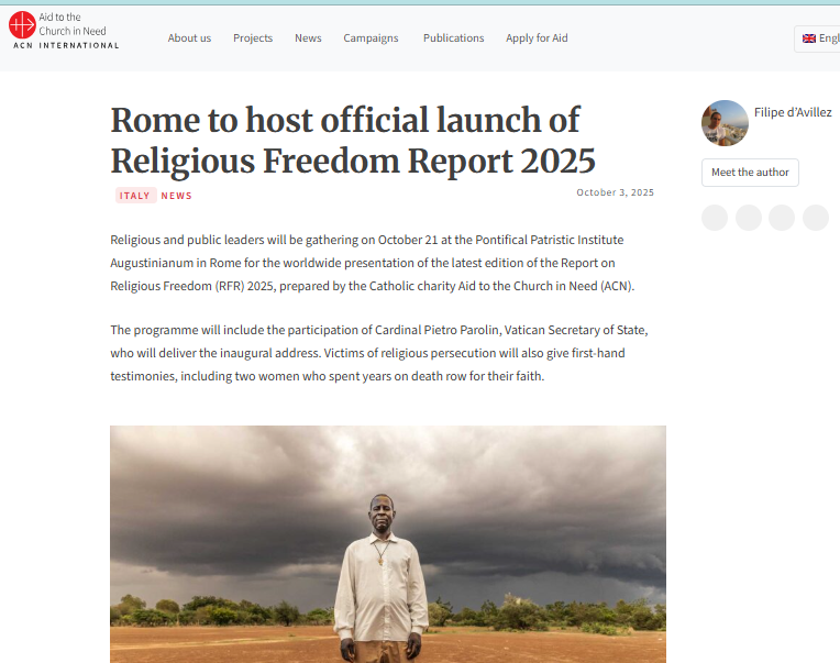 Rome to host official launch of Religious Freedom Report 2025