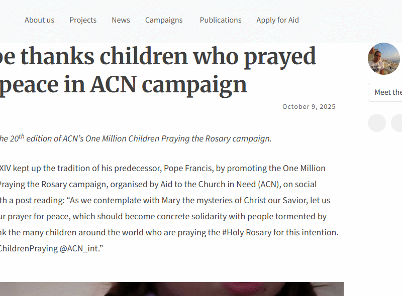 Pope thanks children who prayed for peace in ACN campaign