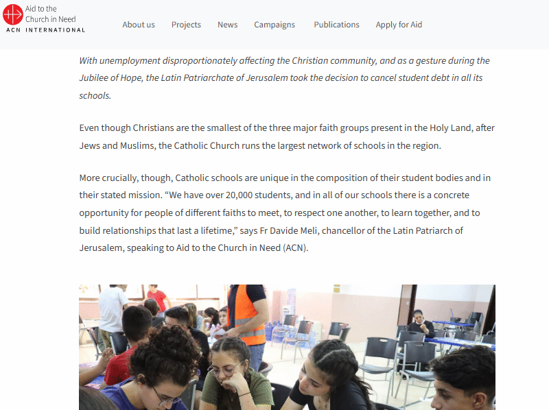 ACN helps keep the doors of Christian education in the Holy Land open