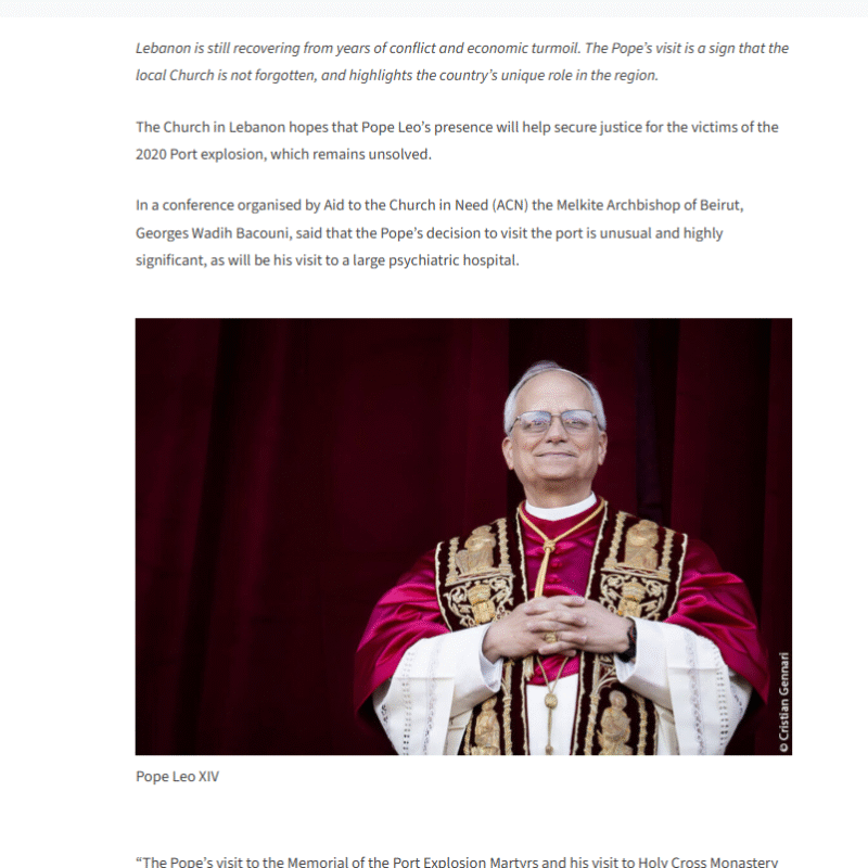 Pope is travelling to Lebanon to “heal wounds” and “work for peace”
