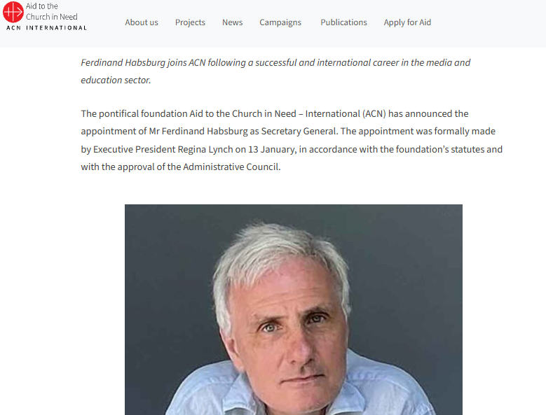 Ferdinand Habsburg appointed Secretary General of ACN International