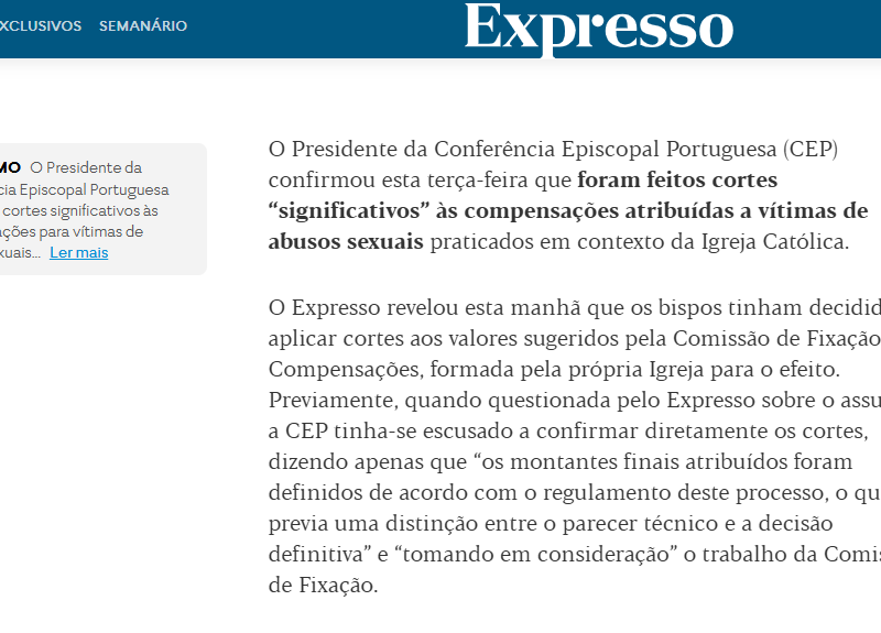 Conferência Episcopal confirma cortes nos pagamentos a vítimas de abusos – Expresso