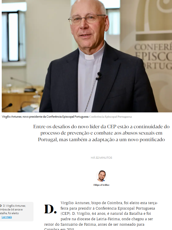 D. Virgílio Antunes, bispo de Coimbra, eleito presidente da Conferência Episcopal Portuguesa