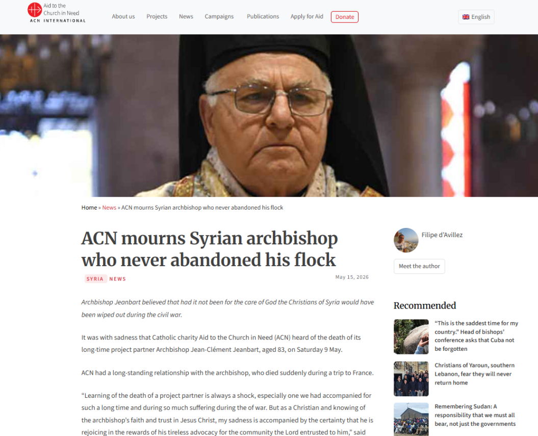 ACN mourns Syrian archbishop who never abandoned his flock