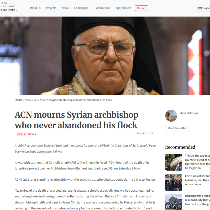 ACN mourns Syrian archbishop who never abandoned his flock