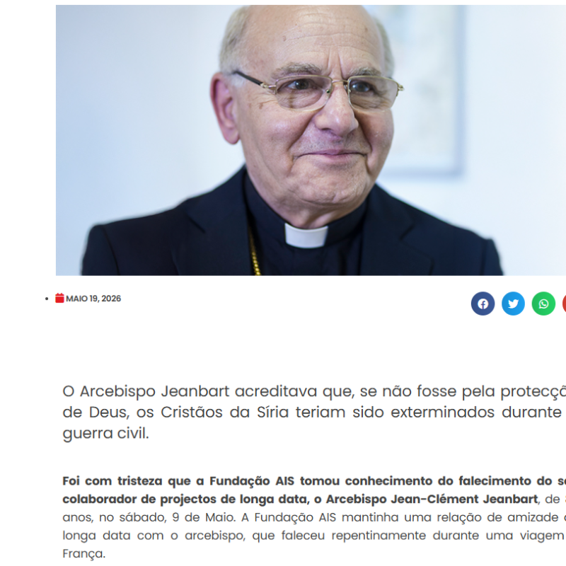 SÍRIA: Fundação AIS lamenta a morte do arcebispo Jeanbart, que nunca abandonou o seu rebanho