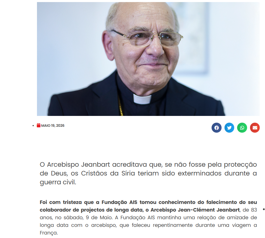 SÍRIA: Fundação AIS lamenta a morte do arcebispo Jeanbart, que nunca abandonou o seu rebanho