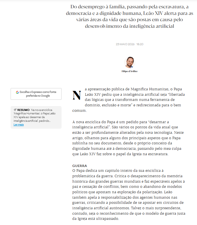 Desarmar a Inteligência Artificial, a mensagem do Papa ponto por ponto – Expresso
