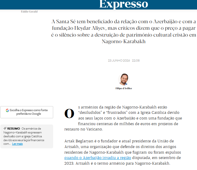 Activistas acusam o Vaticano de fechar os olhos à destruição de património cristão em Nagorno-Karabakh – Expresso
