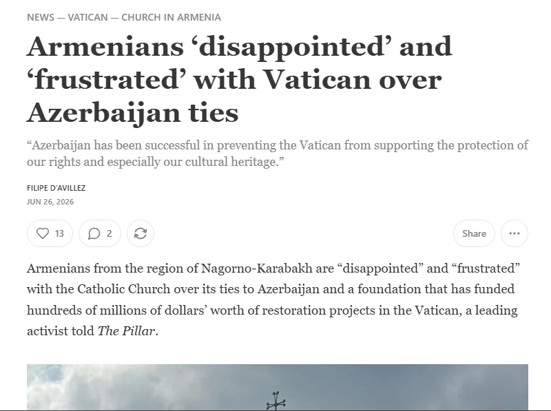 Armenians ‘disappointed’ and ‘frustrated’ with Vatican over Azerbaijan ties – The Pillar