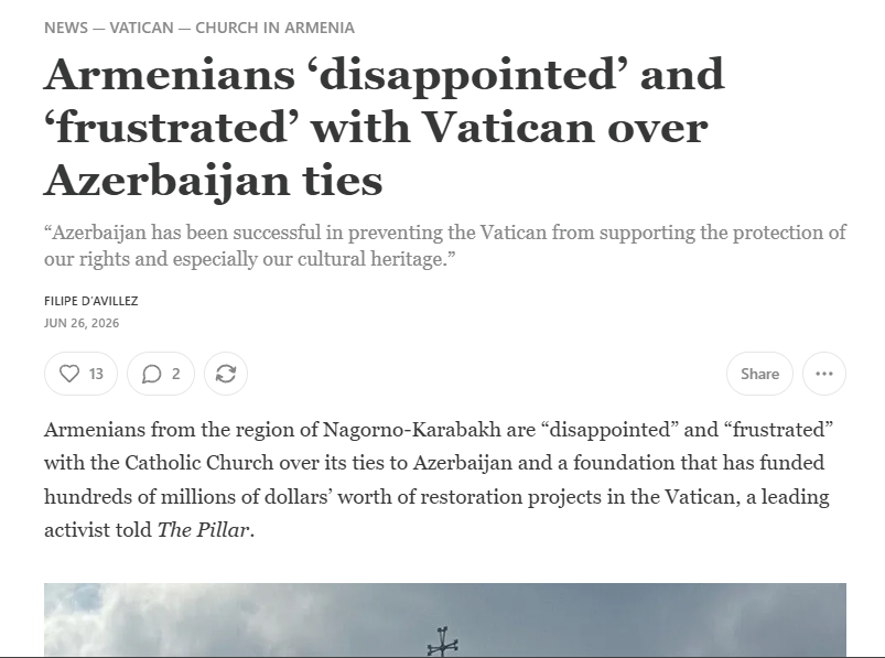 Armenians ‘disappointed’ and ‘frustrated’ with Vatican over Azerbaijan ties – The Pillar