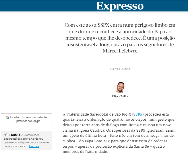Tradicionalistas ignoram apelo do Papa e avançam com ordenações – Expresso