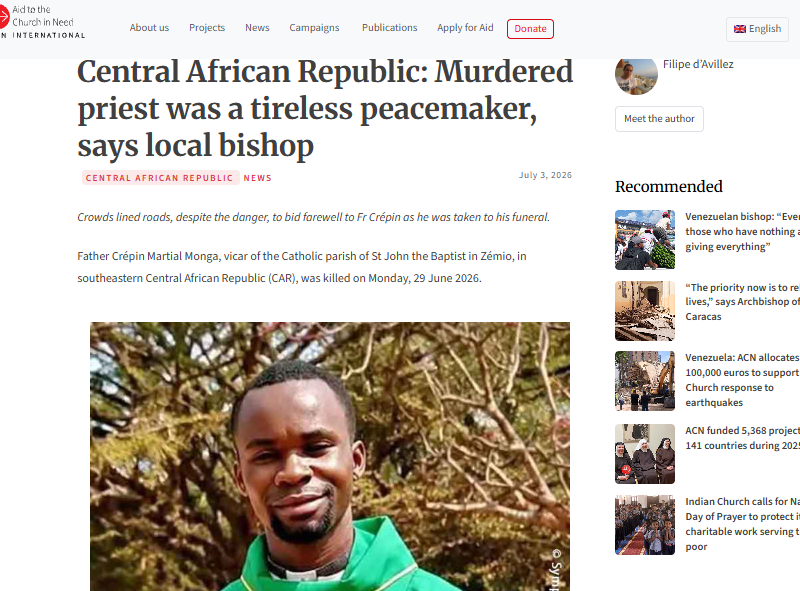 Central African Republic: Murdered priest was a tireless peacemaker, says local bishop – ACN International