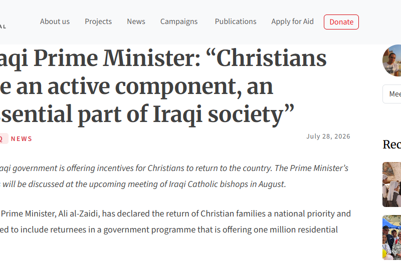 Iraqi Prime Minister: “Christians are an active component, an essential part of Iraqi society” – ACN International