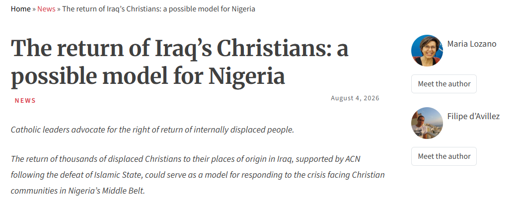 The return of Iraq’s Christians: a possible model for Nigeria – ACN International