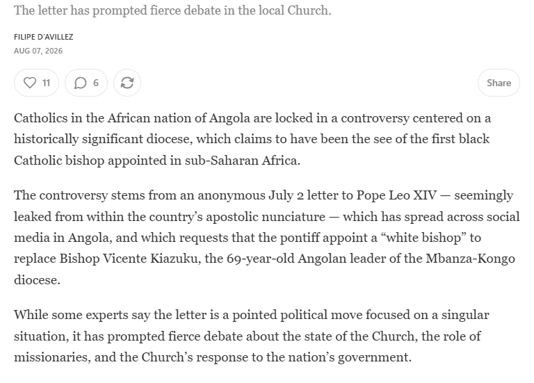 Request for ‘white bishop’ sparks outrage and debate in Angola