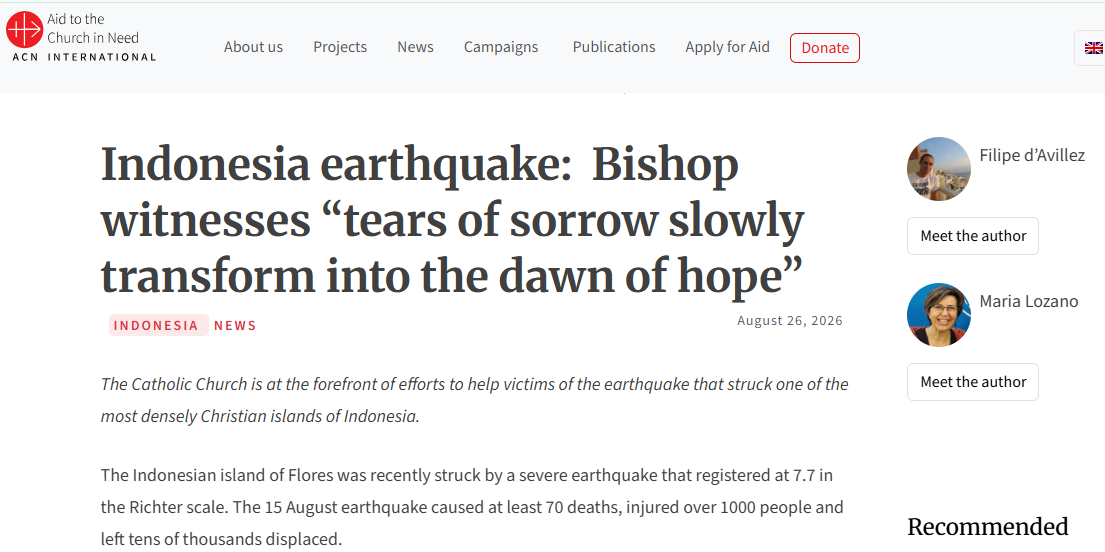 Indonesia earthquake:  Bishop witnesses “tears of sorrow slowly transform into the dawn of hope” – ACN International