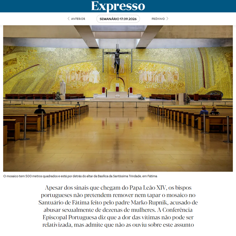 Santuário de Fátima mantém mosaico de padre acusado de violação: vítima de Rupnik acusa Igreja portuguesa de “silêncio cúmplice” – Expresso
