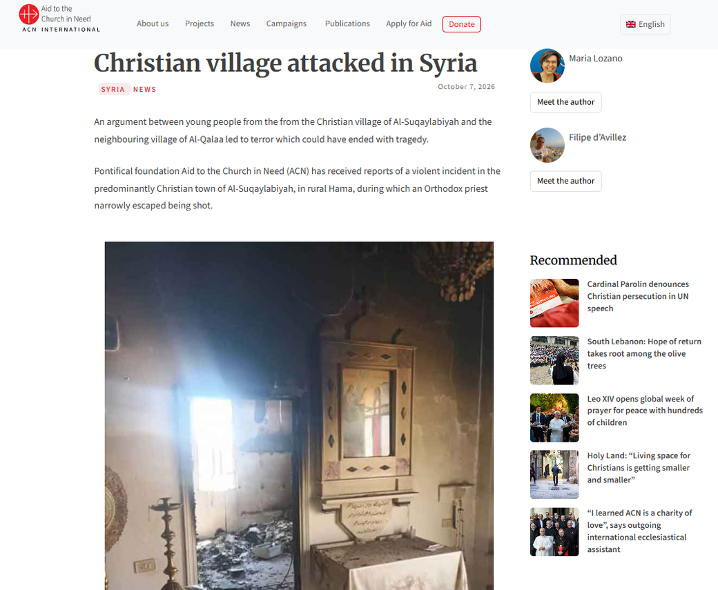 Christian village attacked in Syria – ACN International