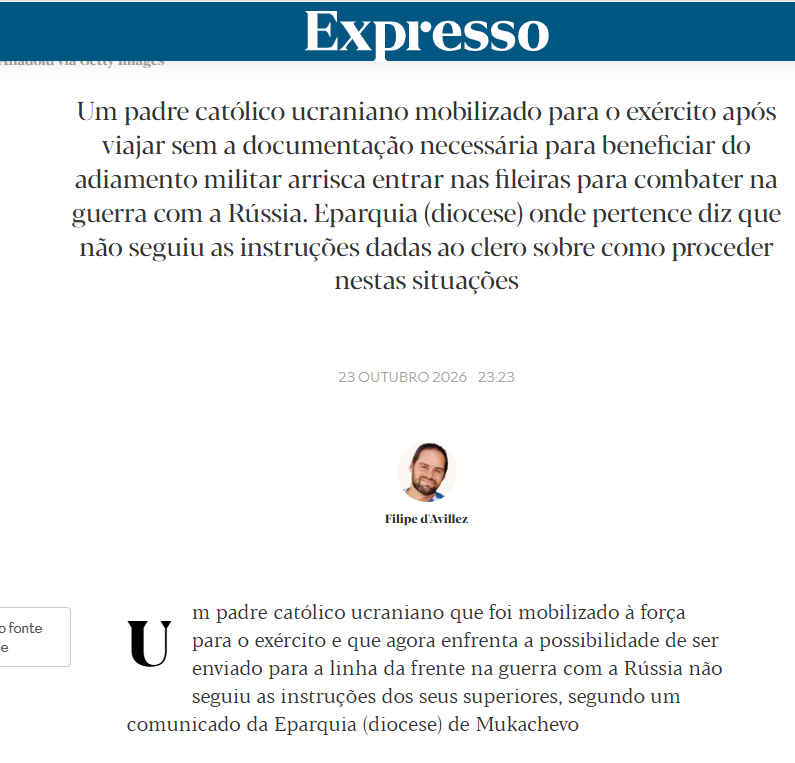 Padre católico mobilizado para a guerra na Ucrânia “não seguiu orientações” da diocese – Expresso